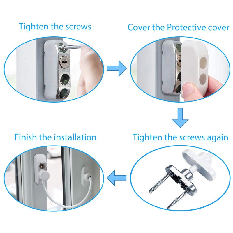 Kamtop 4 PCS Window Restrictor Locks, Lockable Window & Door Limiters with Keys, Child-Friendly Casement Window Lock, Window Opening Control Guard for Improved Child Protection (White) - Image 5